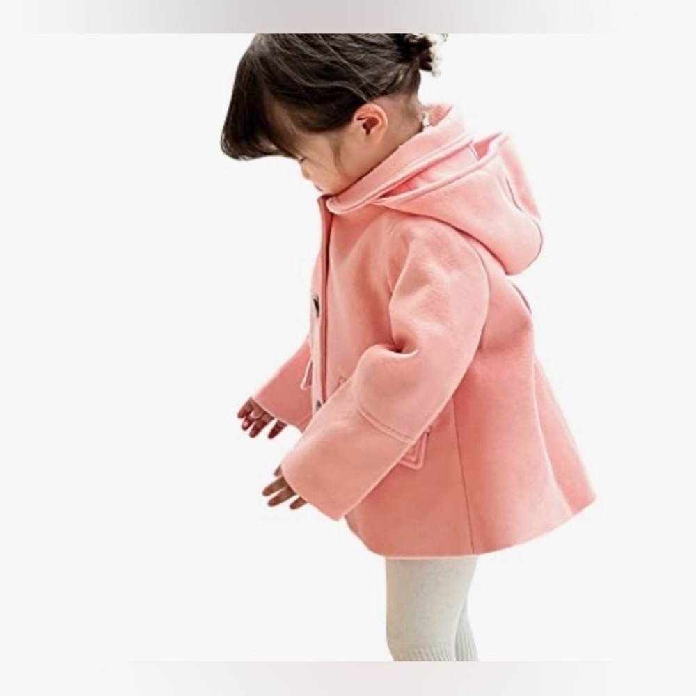 Girls Button Formal Coat Toddler Kids Hooded Woolen Jacket Fall Winter Outwear